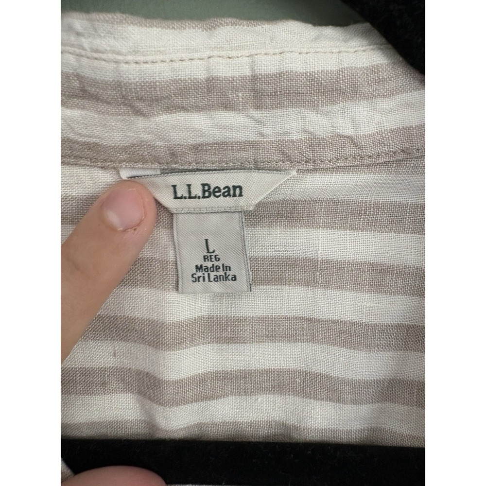 L.L.Bean Womens L Regular Striped Long Sleeve Button-Up Point Collar Linen White - Picture 2 of 6
